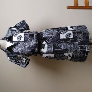 Vintage Bayard Short Sleeve Seersucker Navy & White Dress